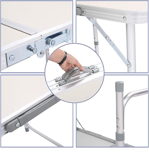 Miniatura 7 de Mesa plegable de aleación de aluminio con asa altura ajustable color blanco 709 x 236 x 276in