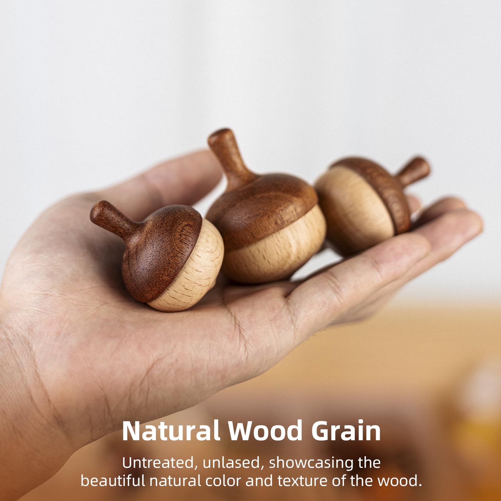 Tapas giratorias de madera de castaño, hechos a mano con safari natural y madera de haya para niños, juguetes Montessori seguros y no tóxicos para niños pequeños (paquete de 3) 6