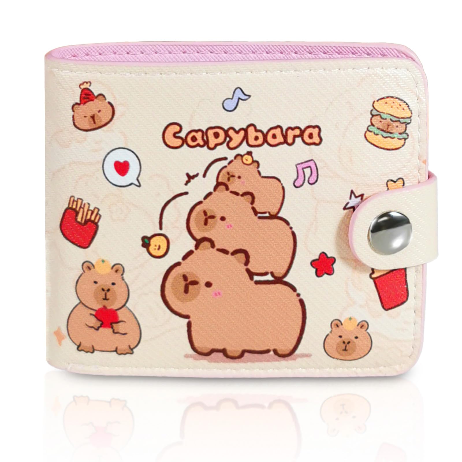 Mangpung Small Cute Pink Capybara Wallet for Women, Short PU Leather Zipper Cute Coin Purse,Kawaii Animal Print Money Organizer Lightweight Coin Purse