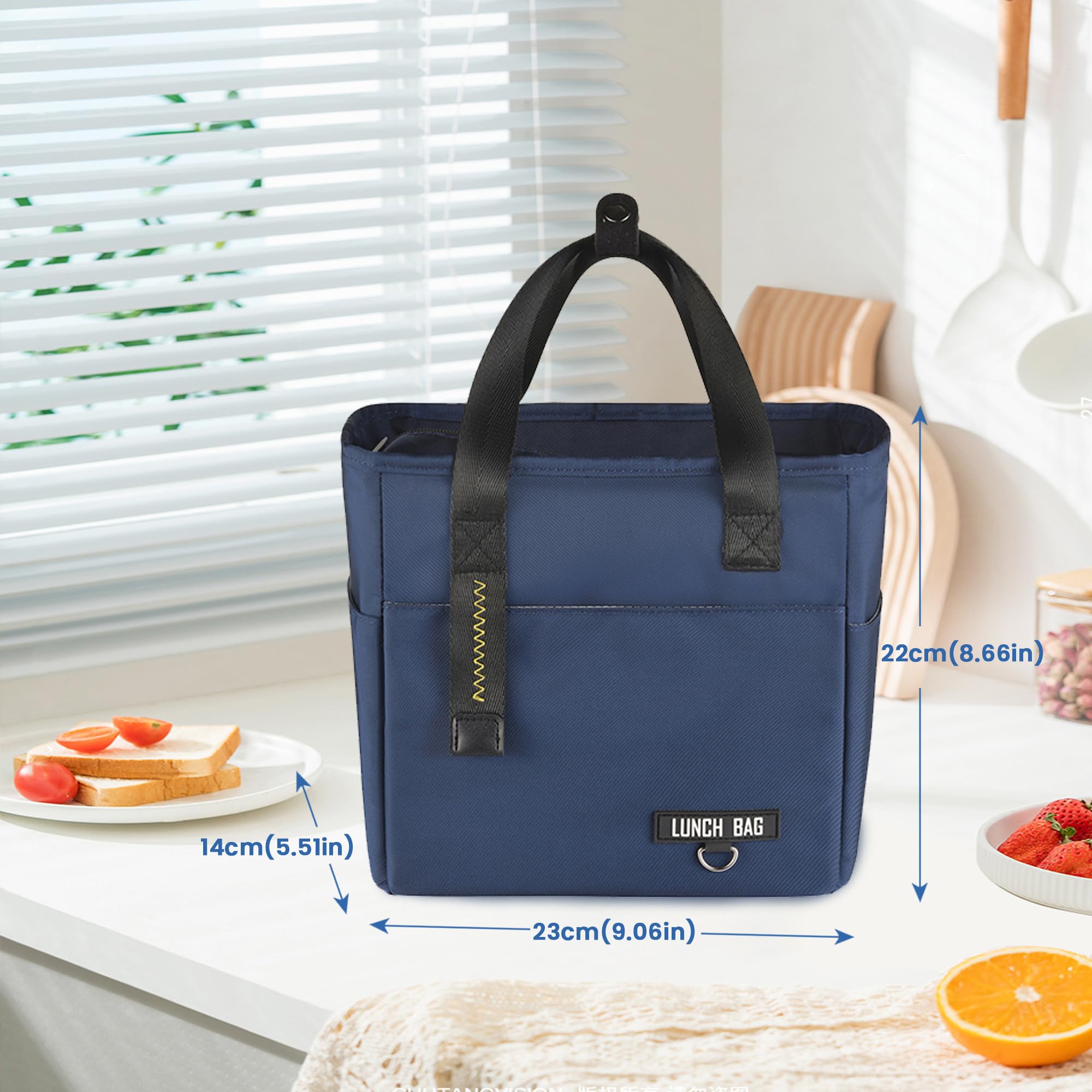 INNKGLE Insulated Lunch Bag -Navy Blue- Leakproof PEVA Liner, Triple-Layer Thermal Insulation, Large Opening - Image 4
