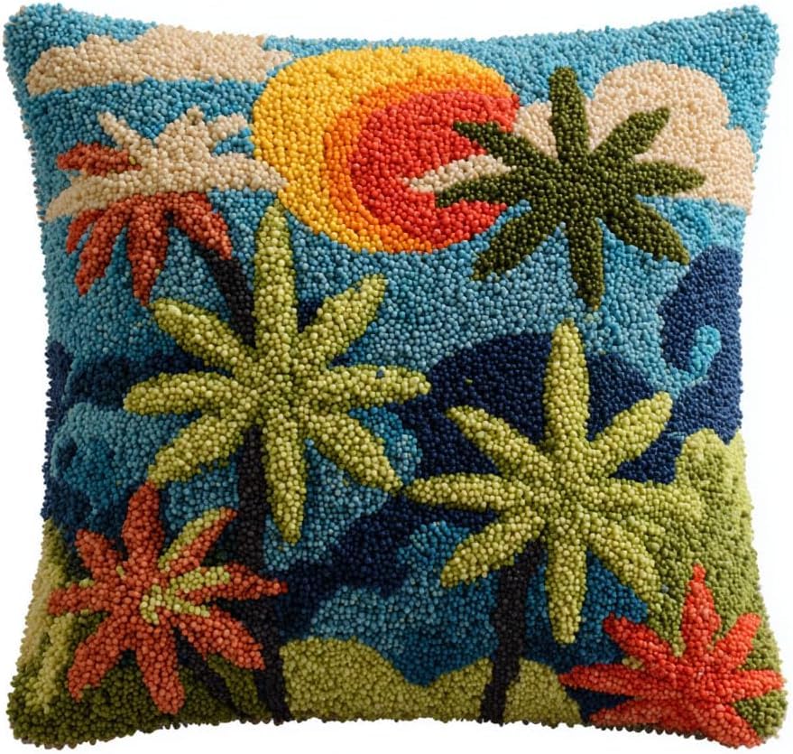 ZUHK Latch Hook Kits for Adults/DIY Pre-Printed Craft Latch Hook Pillow Kits fit for Throw Pillow Cover Sofa Cushion Cover,17x17 in (Tree) — image 1