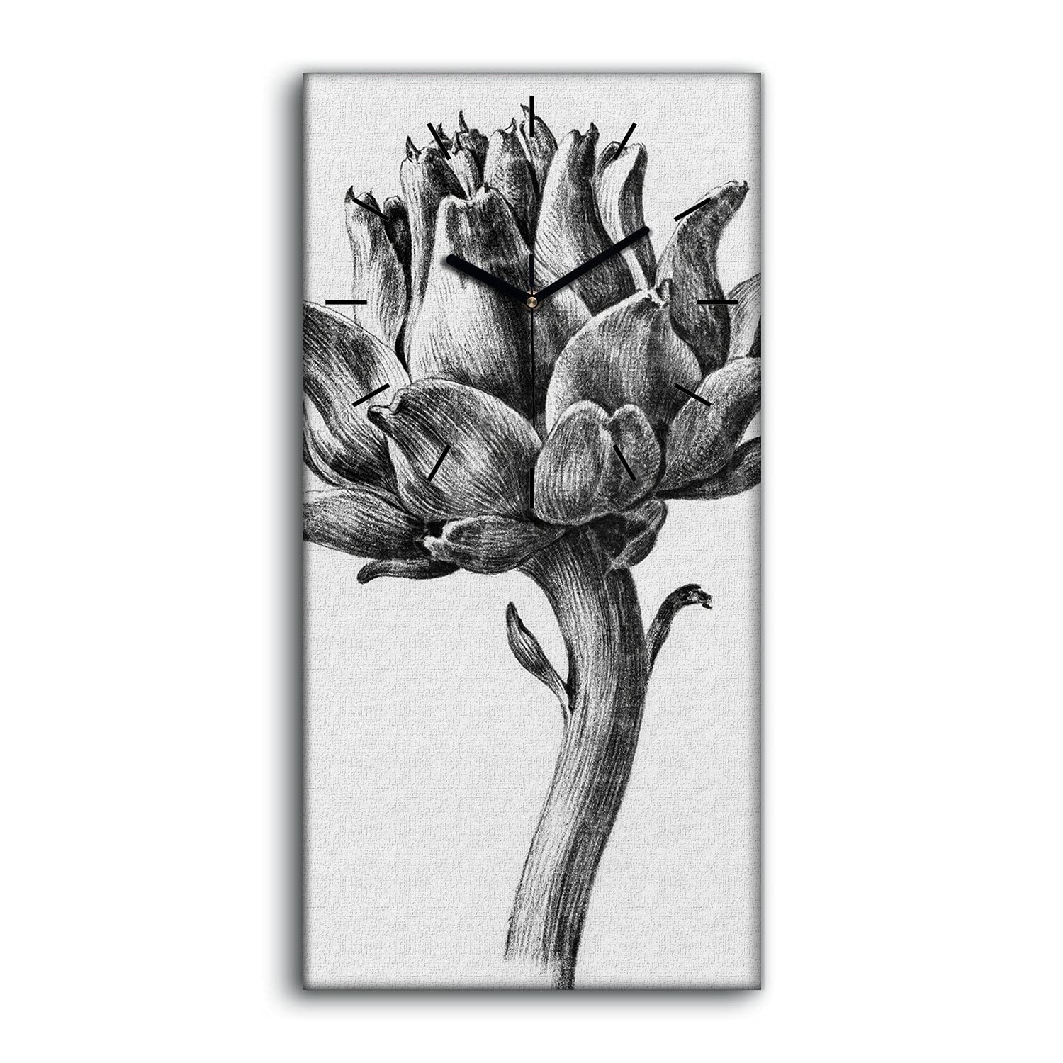 Horloge sur toile 30x60cm art moderne silencieux dessin de fleurs