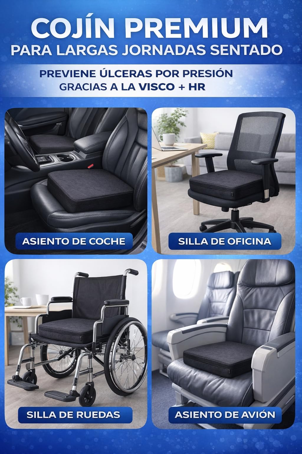 Dear Friend | 2 Cojínes Antiescaras Viscoelástico para Silla de Ruedas 40x39x8 cm con Funda Impermeable y Antideslizante – Cojín antiescaras postural para Mayores Fabricado en España