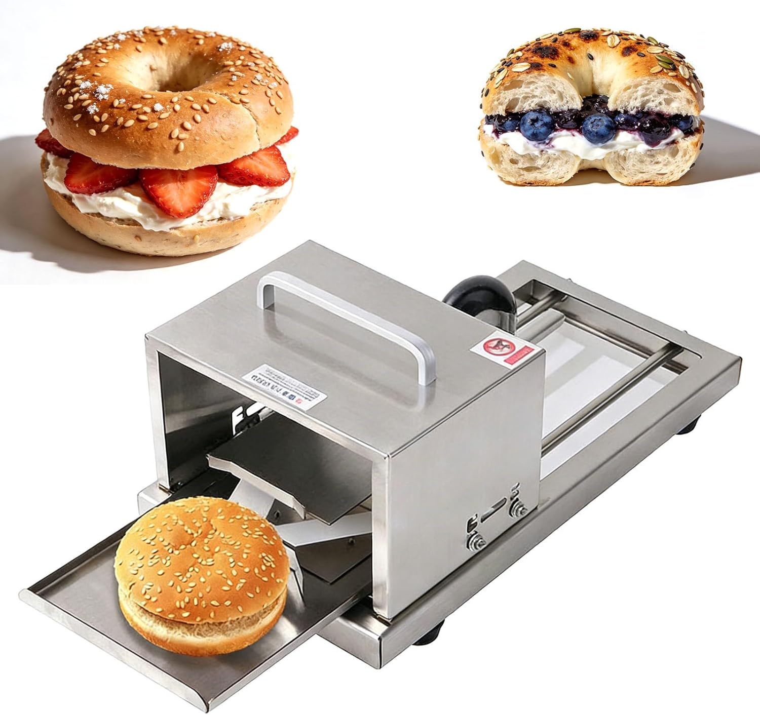 Pro Bread Slicer for Bagels & Buns, Stainless Steel Push-Pull Cutter, 4 Thickness Levels, Space Saving Design, Easy to Clean, Home Kitchen & Commercial Use