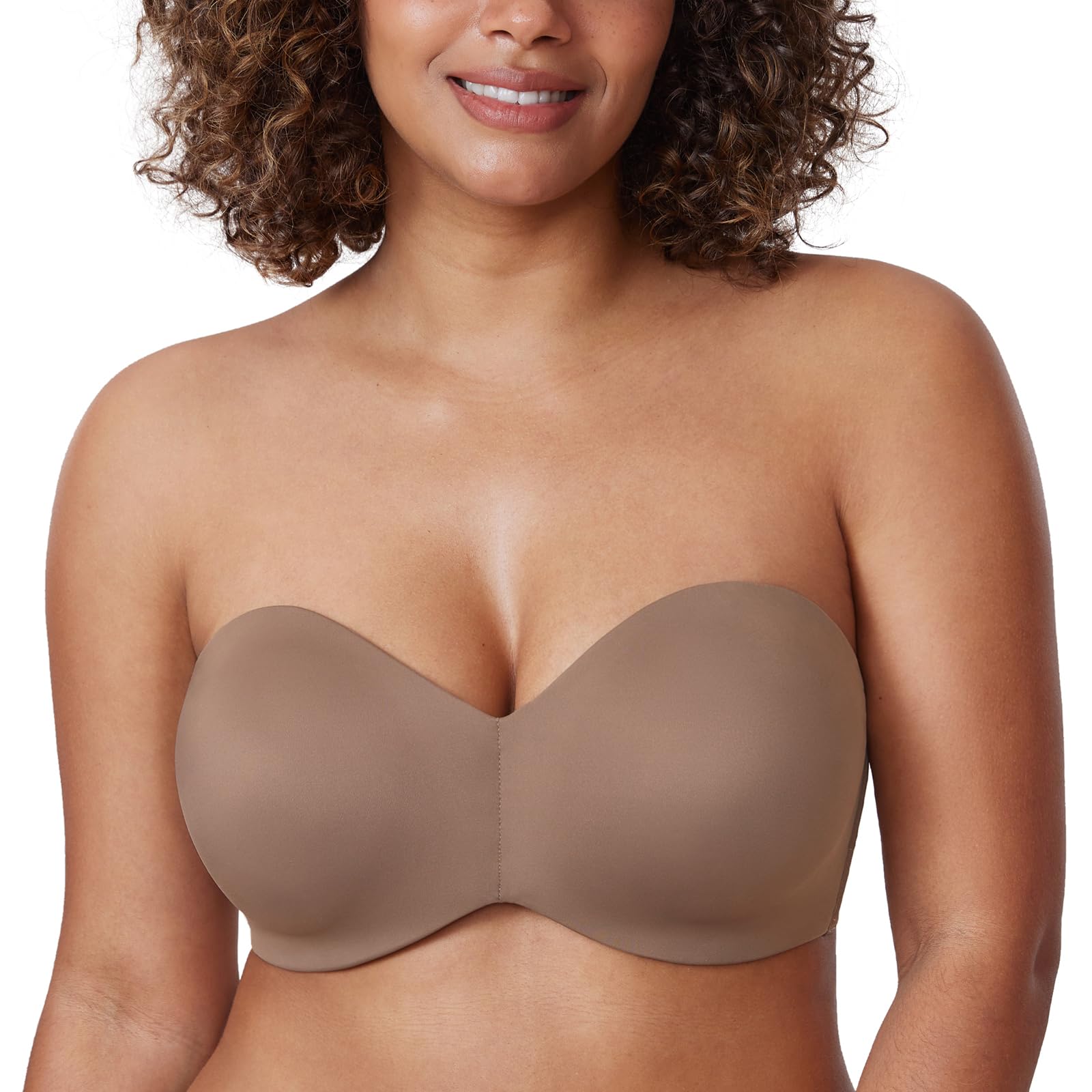 DELIMIRA Women's Strapless Bras Underwire Support Non Padded Plus Size Minimiser Bra Brown Purple 36E