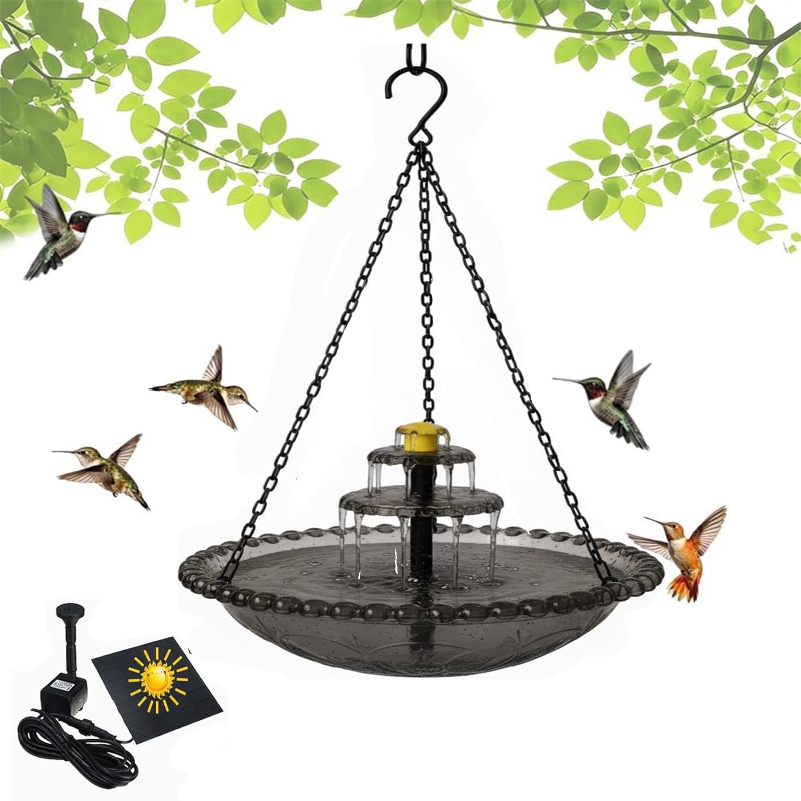 Solar Cascade Hanging Bird Bath Fountain, Outdoor Hanging Birdbath with Solar Fountain, Hummingbird & Bird Baths, Automatic Outdoor Feeder Attract Wild Birds & Hummingbirds (PURPLE) — view 10