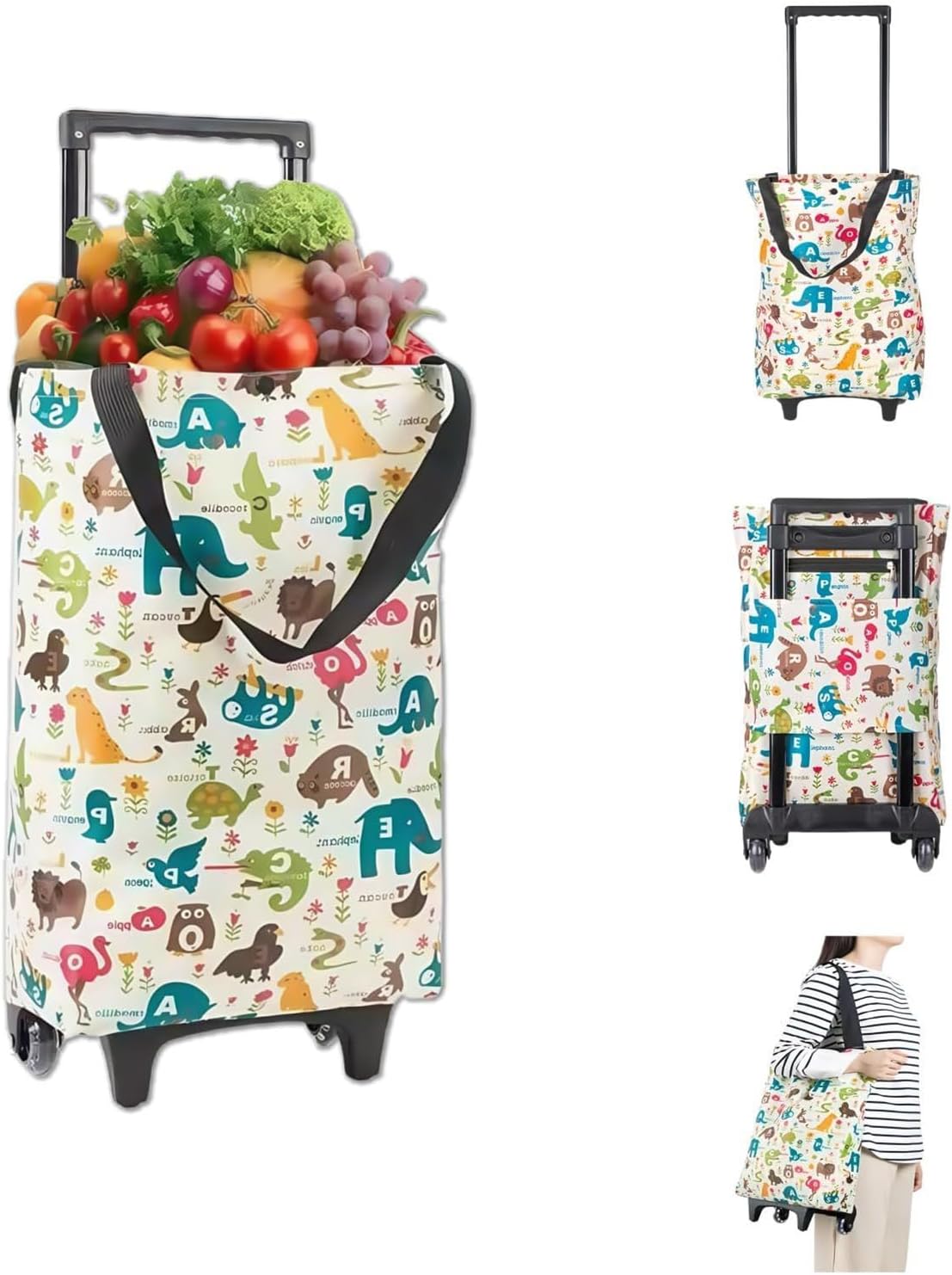 Foldable Trolley Bag - Heavy Duty Rolling Cart with Wheels | Multifunctional Shopping Basket for Groceries Laundry Picnic Travel, Storage Carrier for Market Home Kitchen Outdoor Supplies