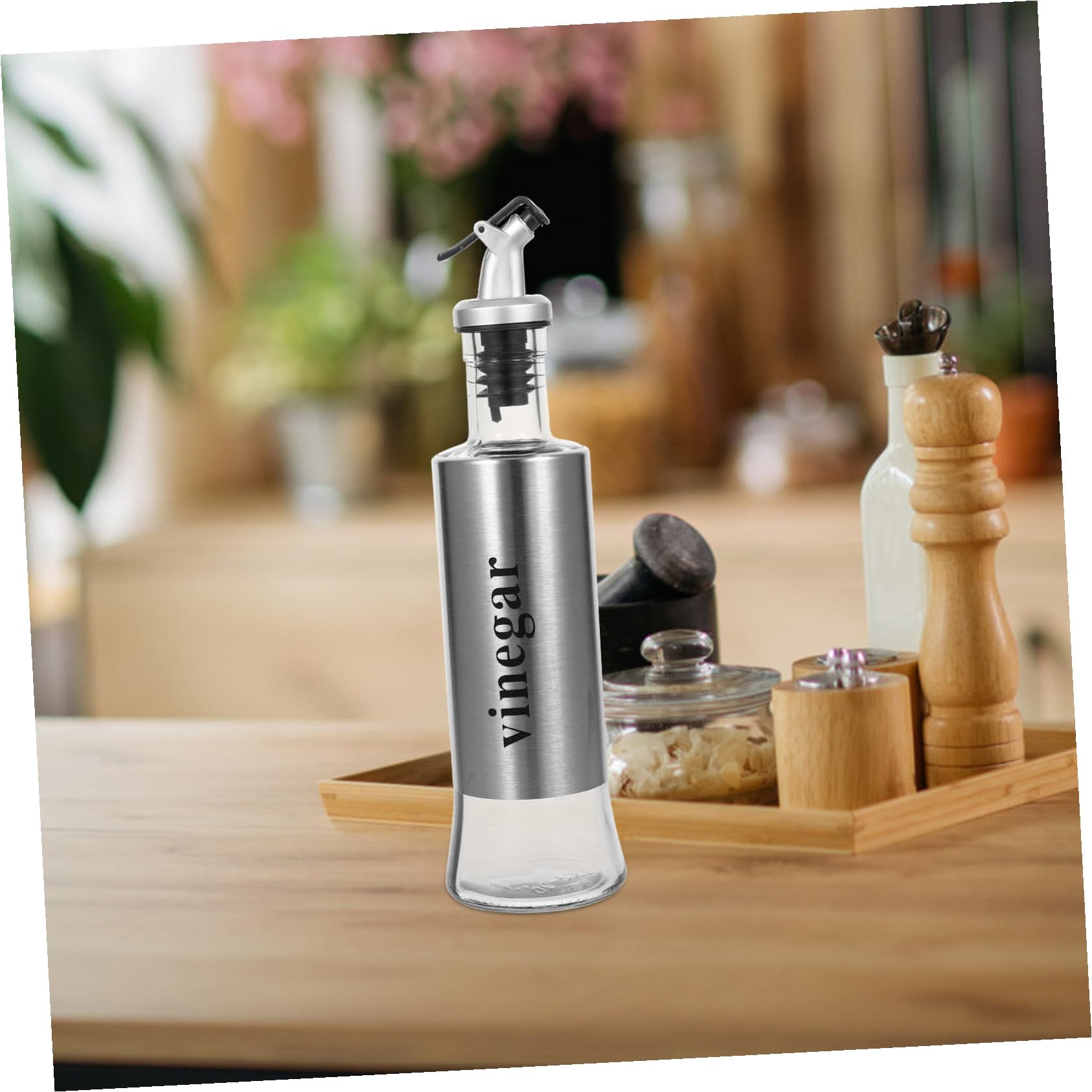 IMIKEYA Set 4 Bottiglie Dispenser Per Olio e Aceto 300 Ml in Vetro Beccuccio Antigoccia in Acciaio Inox Per Cucina Domestica e Condimentazione Precisa