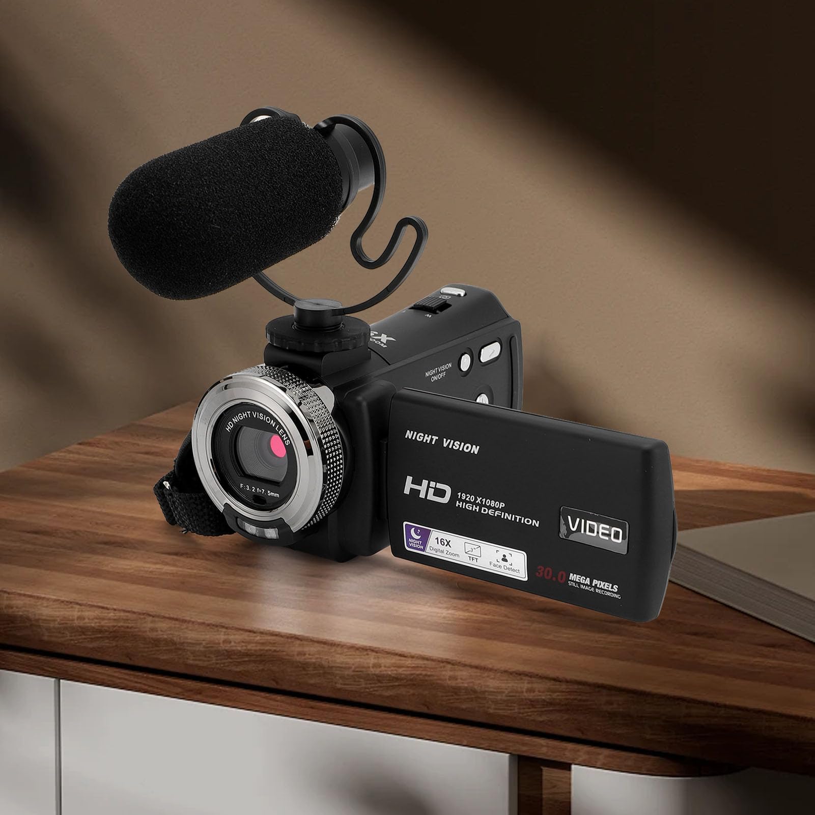 Videocamera, Videocamera Digitale da 30 MP 1080P con Zoom Digitale 16X, Videocamera DV con Microfono, Display LCD a Colori da 3 Pollici, Visione Notturna IR, Funzione Bellezza