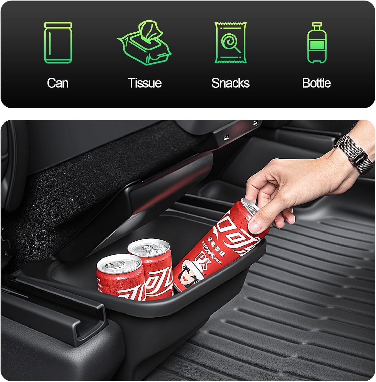 topfit organisateur de console centrale arrière pour Tesla Model Y Juniper boîte de rangement sous siège, poubelle avec couvercle accessoires intérieurs pour Model Y Juniper 2025-2026