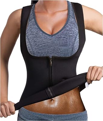 Women Hot Sweat Neoprene Tank Top Shirt Waist Trainer Vest Zipper Corset Body Shaper Cincher Training Workout Amazon Co Uk Sports Outdoors