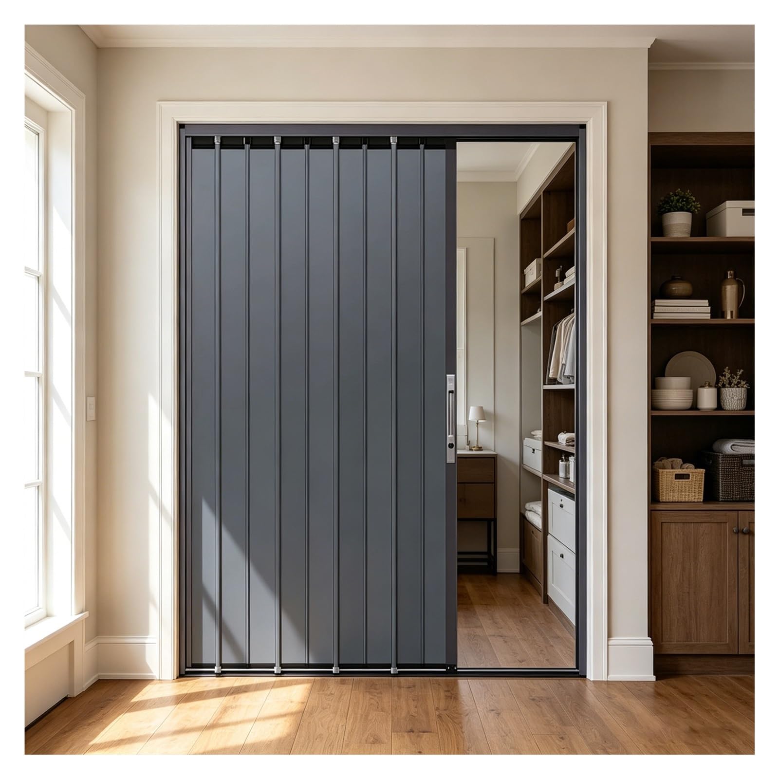 Indoor Aluminum Alloy Partition Door, Space Saving Folding Door with Lock, Heavy Duty Accordion Gate for Home/Office/Bathroom, Waterproof(150x210cm)