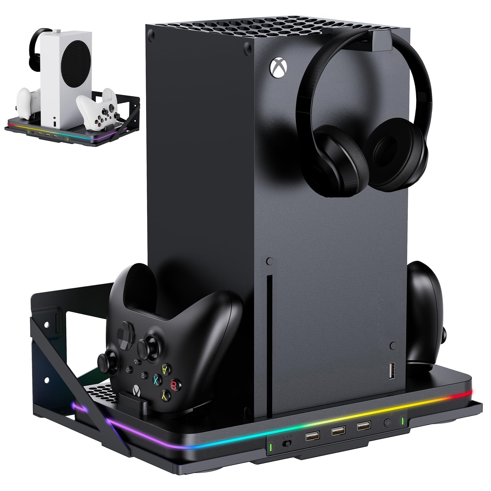 Wall Mount with Cooling Charging Stand for Xbox Series X S Vertical Dual Controller Charger Station Compatible Xbox