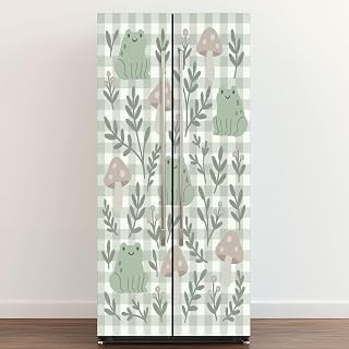Self Adhesive Vinyl Refrigerator Wrap Seamless Checkered Light Green Door Mural Sticker Peel and Stick Removable Door Cover Fridge Wrap Decal for Kitchen Decor