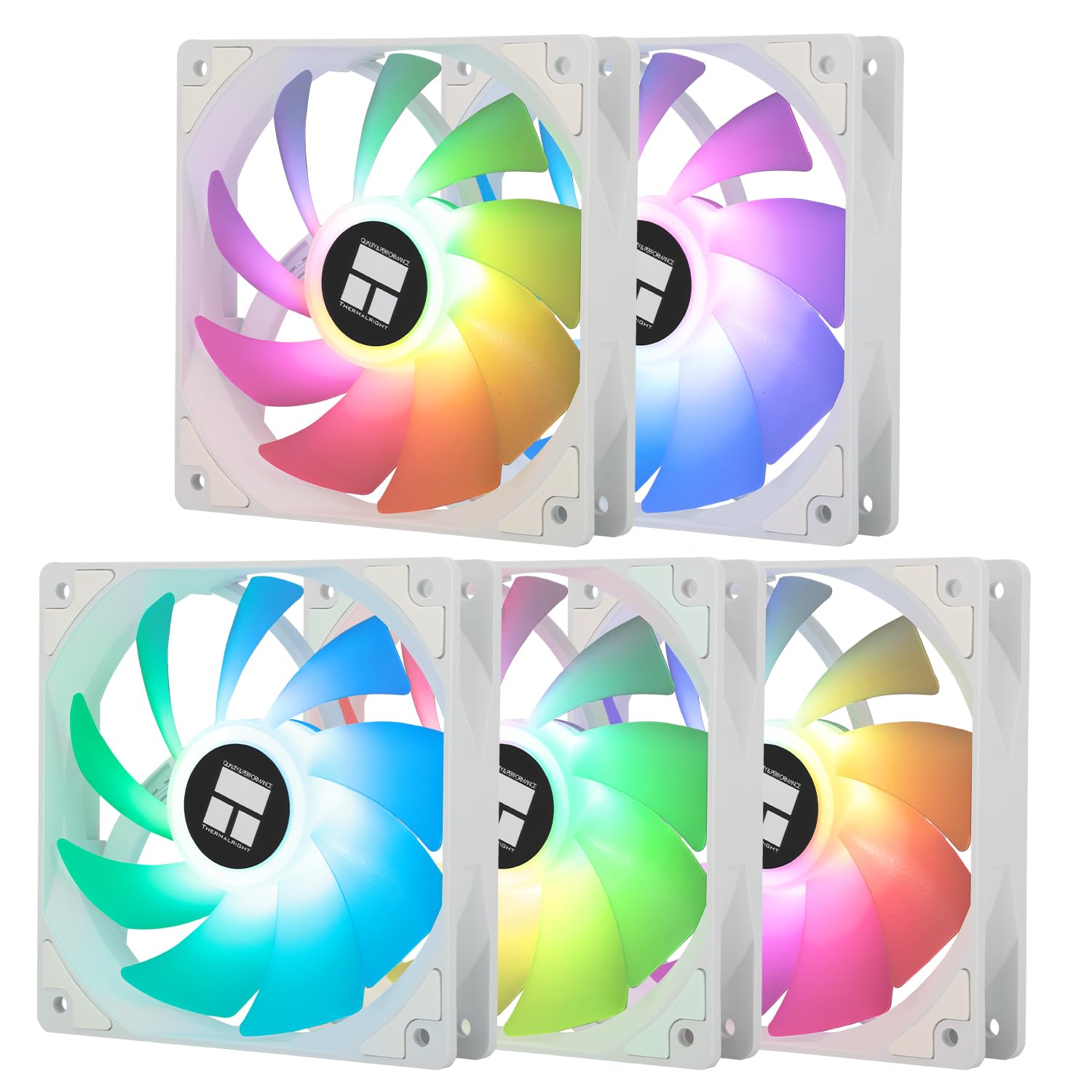 TR TL-C12CW-S X5 CPU Air Fan 120mm ARGB Case Cooler Fan, PWM Silent Computer Fan con rodamiento S-FDB, hasta 1550RPM Speed Cooling Ventilador,Ventilador de refrigeración PC,5-Fan Packs,Blanco