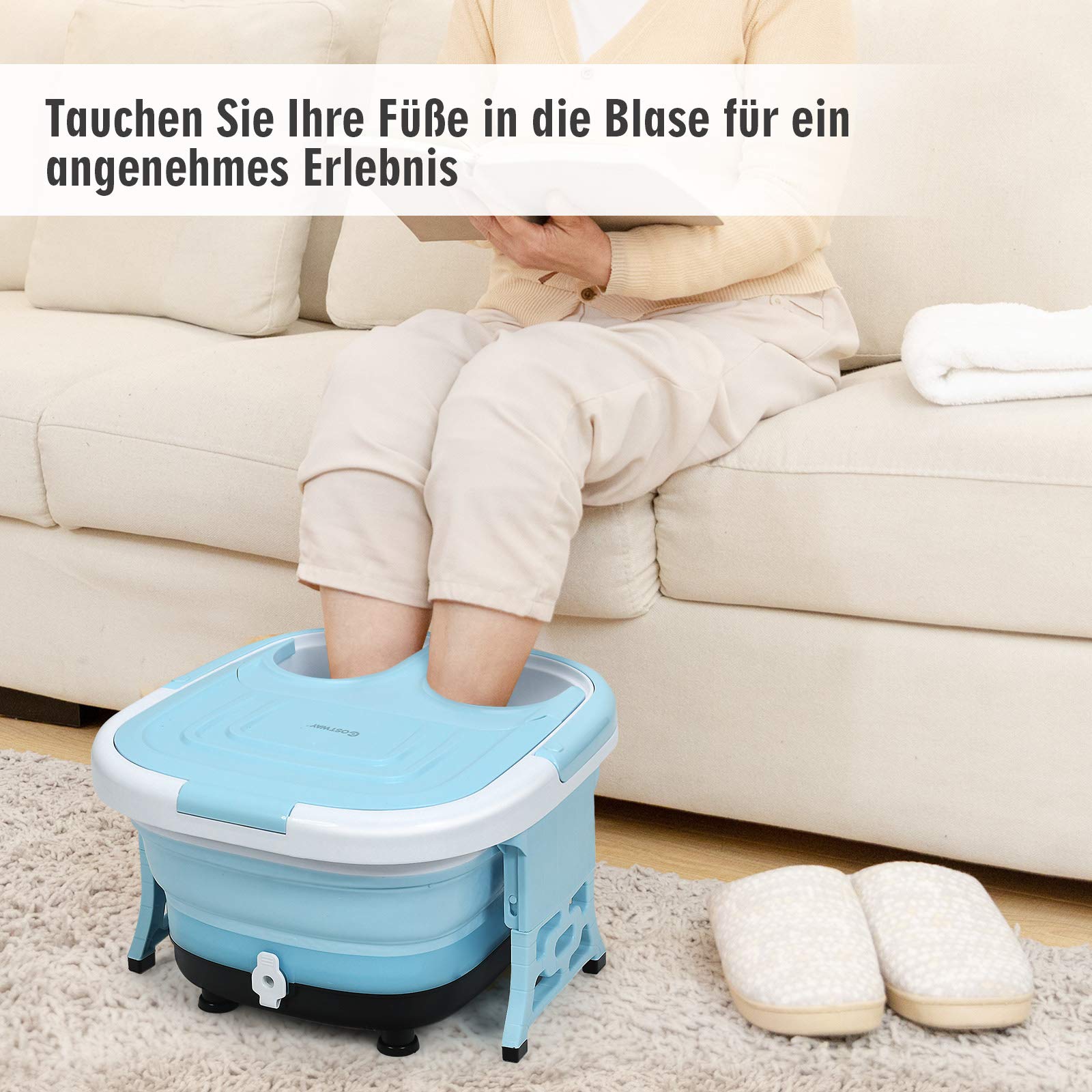 COSTWAY Kąpiel stóp z funkcją masażu, elektryczna wanna stóp z ogrzewaniem, maks. 48°C, timer 10-60 min, masażer Shiatsu z funkcją bąbelkowania i światłem na podczerwień, w zestawie pilot zdalnego