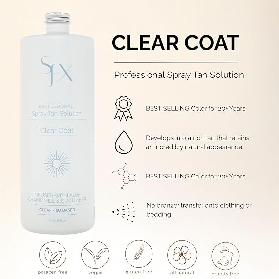 SunFX Clearcoat All Natural Spray Tanning Solution 4 Fl Oz Dark Summer | All Natural, No Bronzers, Infused with Botanicals, Clear Formula, Spray Tan Solution, Travel Size