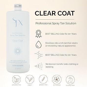 SunFX Clearcoat All Natural Spray Tanning Solution 4 Fl Oz Dark Summer | All Natural, No Bronzers, Infused with Botanicals, Clear Formula, Spray Tan Solution, Travel Size