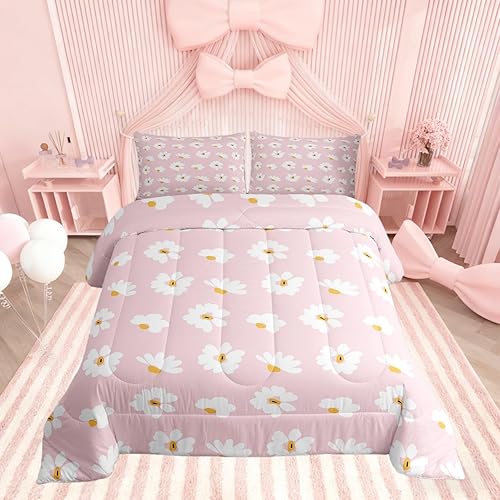 Miniatura 16 de Castle Fairy Daisy Florals Comforter Set Twin Size,Hippie Flowers Bedding Set,Kids Boys Adults Bedroom Decor,70s Retro Floral Super Soft Duvet