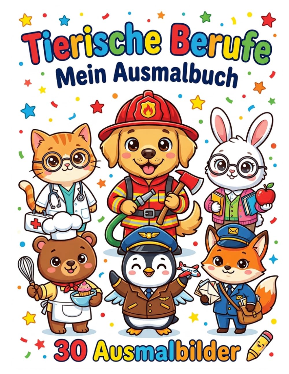 Tierische Berufe: Ausmalbuch für Kinder: 30 lustige Tiere in spannenden Berufen – Einfaches Malbuch für Jungen und Mädchen von 4–8 Jahren