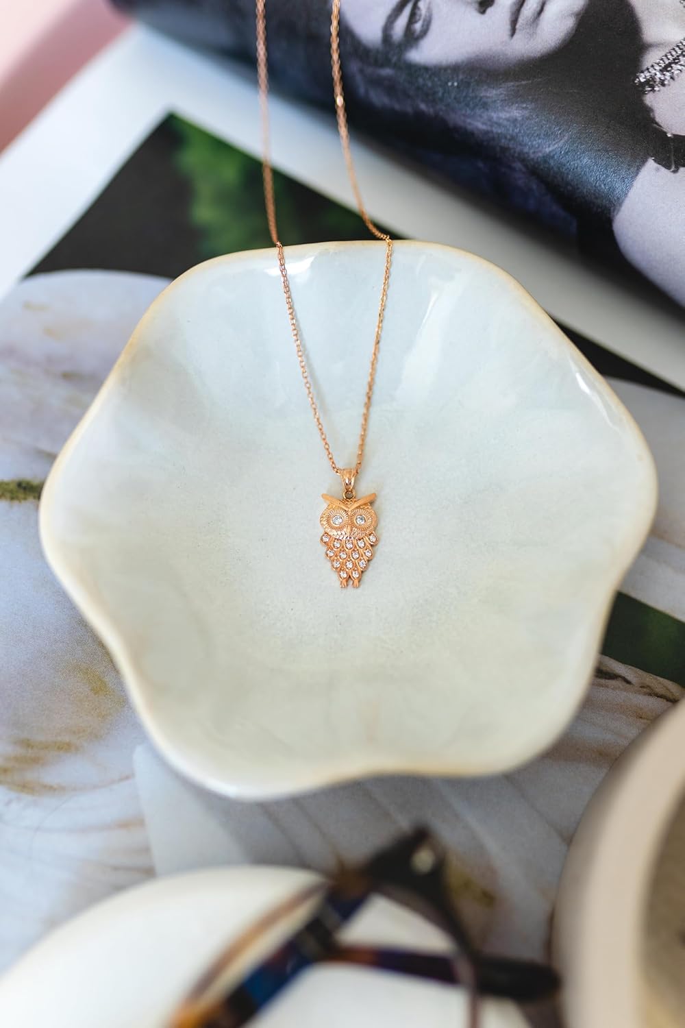 Sterling Silver Owl Pendant with Cubic Zirconia Stones, Owl Necklace, Bird Necklace, Silver Necklace for Women, Silver Necklace for Men, Handmade Jewelry
