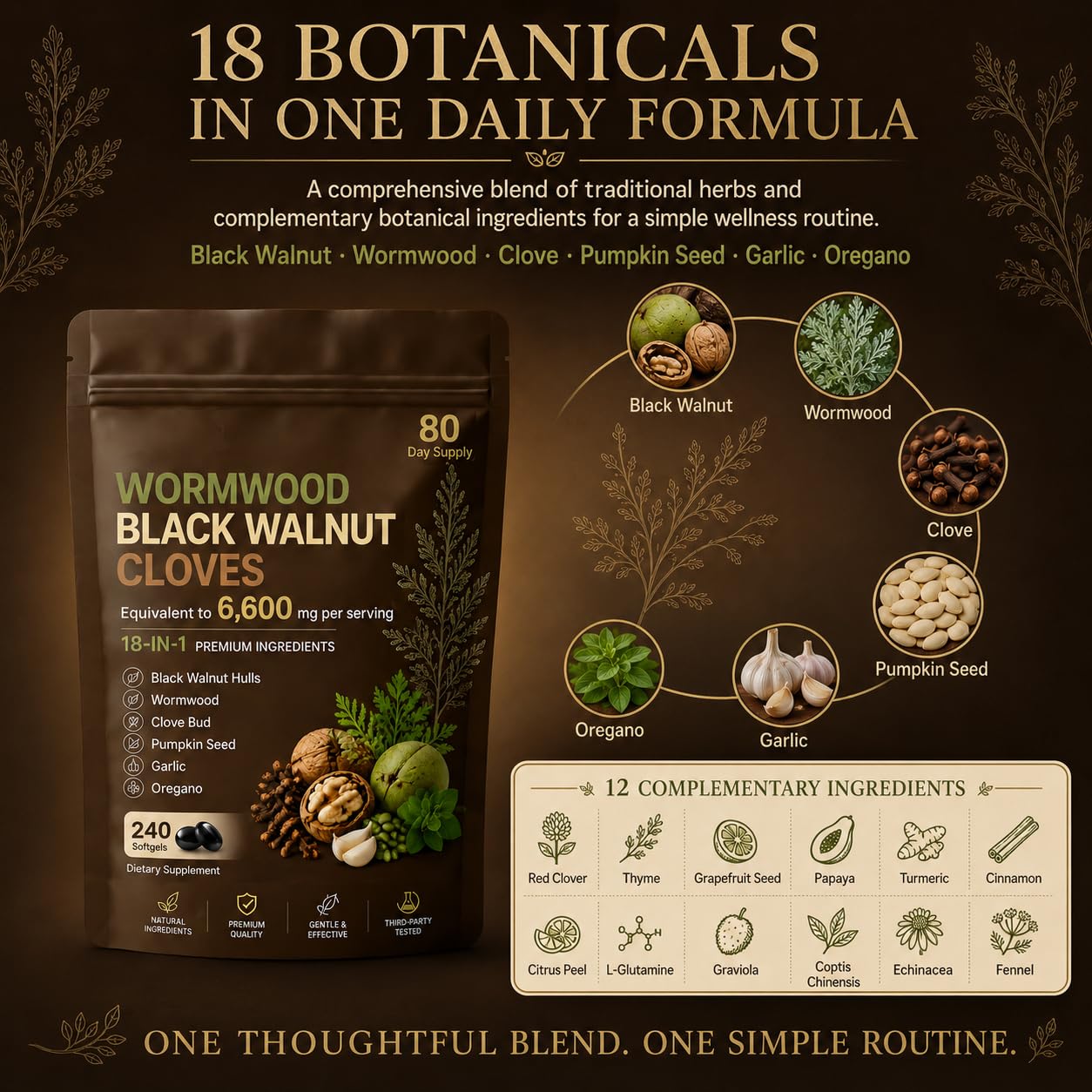 Wormwood Black Walnut Clove Softgels, 18-in-1 Botanical Formula with Pumpkin Seed Complex, Concentrated Herbal Extract Blend for Daily Digestive Balance & Wellness Support, 240 Count — Amazon image 4