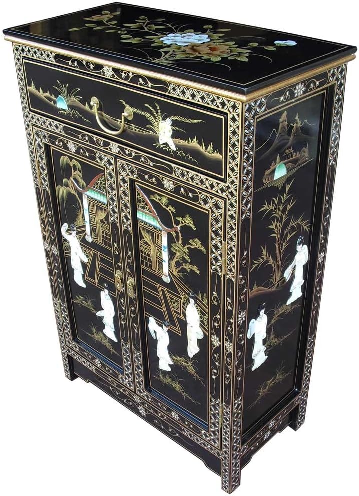 Oriental/Chinese Furniture, Black Lacquer Cabinet with Mother of Pearl