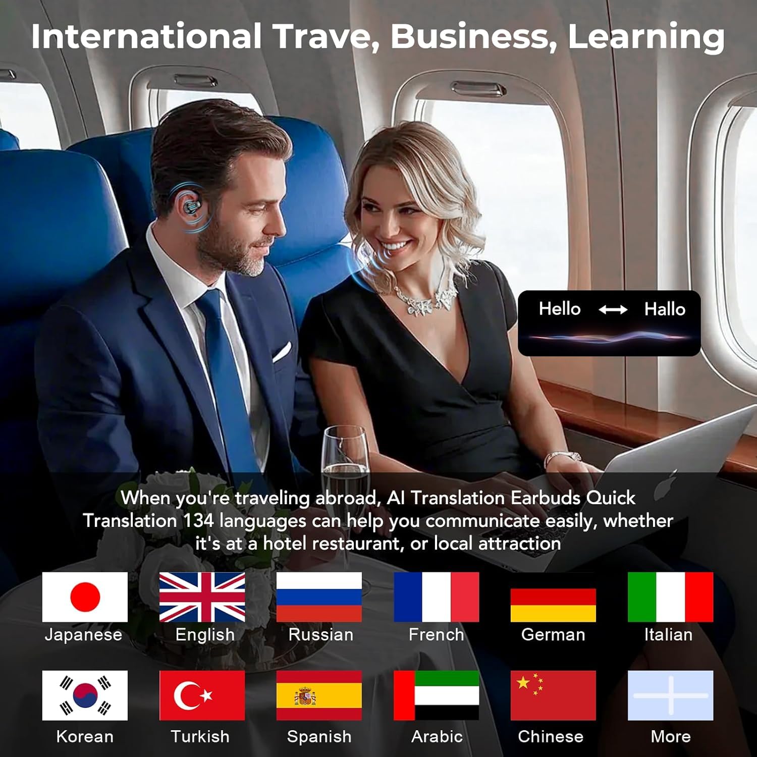 ERAZER X8 - Auriculares traductores en tiempo real con IA para traducción de idiomas en 165 idiomas, dispositivo de traducción bidireccional para iOS y Android, viajes, negocios y aprendizaje