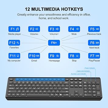EDJO Wireless Keyboard, 2.4G Full-Sized Cordless USB Silent Computer Keyboard, Ergonomic Tilt Angle, Sleep Mode, Long Battery Life, for Windows, Mac OS Laptop/PC/Desktop/Notebook