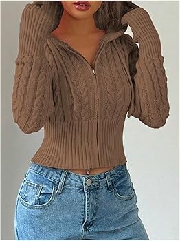 SOLY HUX Women's Crop Cardigan Sweater Cable Knit Zip Up Hoodies