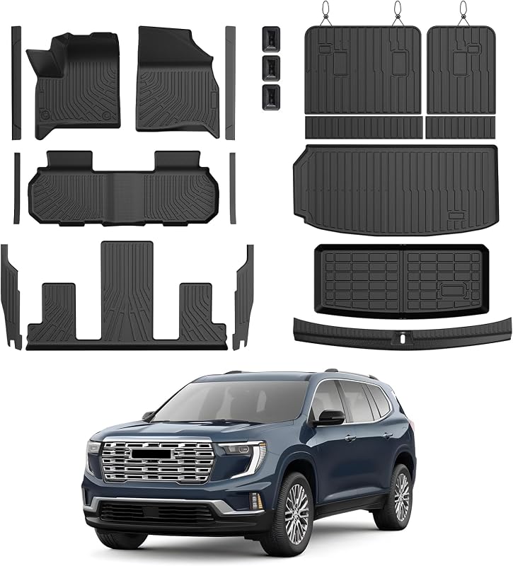 CARTIST Floor Mats for Chevy Traverse & GMC Acadia 2024-2026, Buick Enclave 2025-2026 (Only for 7 Seats Captain Chairs), All Weather Car Mats for Traverse Accessories, with Door Sill Protector