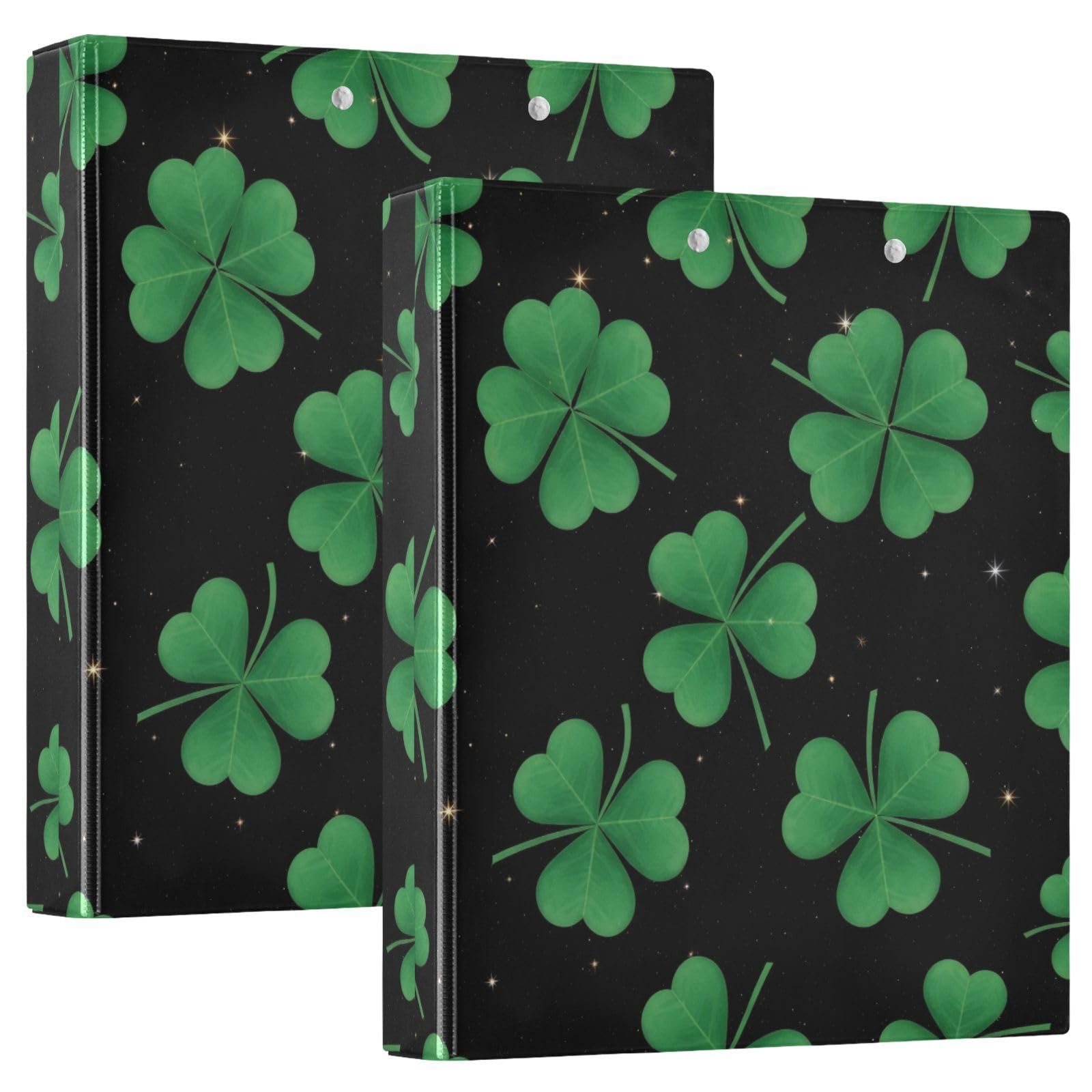 Raccoglitore a 3 anelli, con tasche, motivo foglie verdi e stelle, confezione da 2