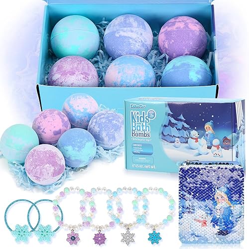 Bombas de baño para niños con sorpresa en el interior, 6 bombas de baño suaves y hechas a mano con joyas y bolsa cruzada, regalo 2024 para niñas y
