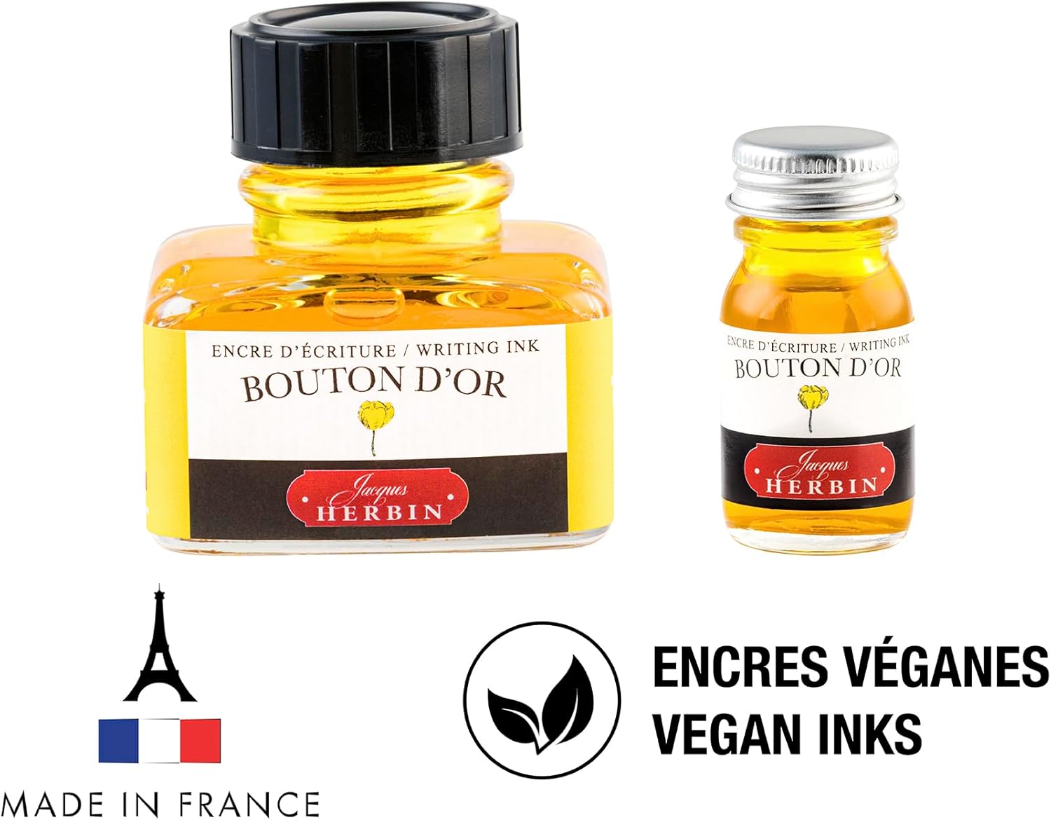 Jacques Herbin - Ref 13053T - Ink for Fountain Pens & Rollerball Pens - Bouton D'or/Yellow Button Gold - 30ml Bottle with Integrated Pen Rest - Yellow-Coloured Ink