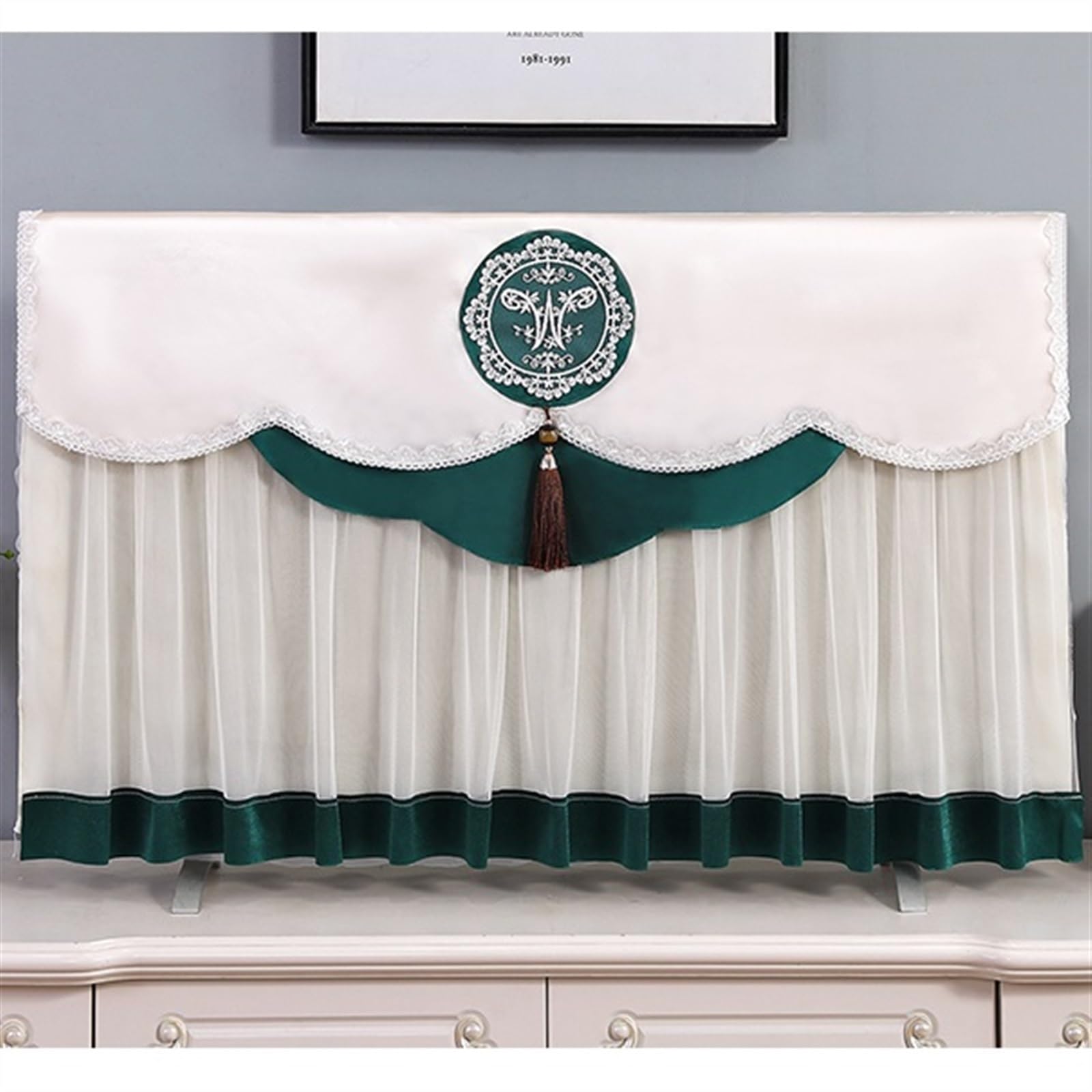 Copertura TV per Interni 32"-70" Pizzo Proteggi Schermo TV Scudo Antipolvere Leggero, Tessuto Lavabile Copertura Antipolvere per TV LED E LCD, Facile da Installare(Verde,54-55 inch)