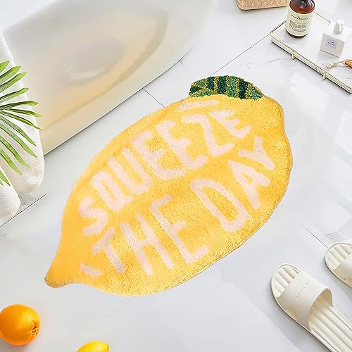 Alfombra de baño de limón, alfombra de microfibra suave y absorbente de 31 x 19 pulgadas, antideslizante, peluda, lavable a máquina, tapete de baño