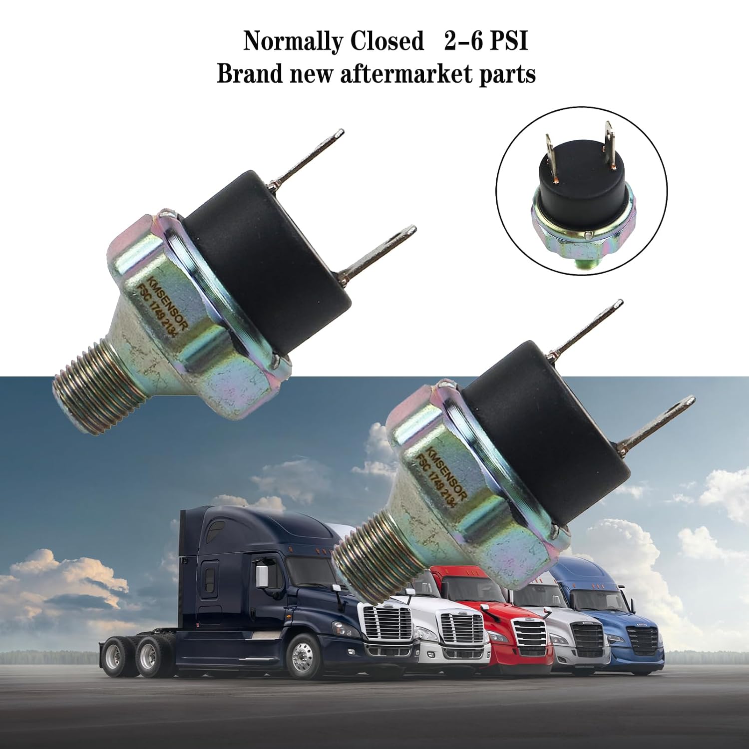 FSC17492134 (2pcs) Kick-Off Low Air Pressure Cutoff Switch FSC-1749-2134 1749-2134 3014-1749213 AOE Switch fits Freightliner Century Columbia Class (2-6 PSI Normally Closed) (FSC17492134)