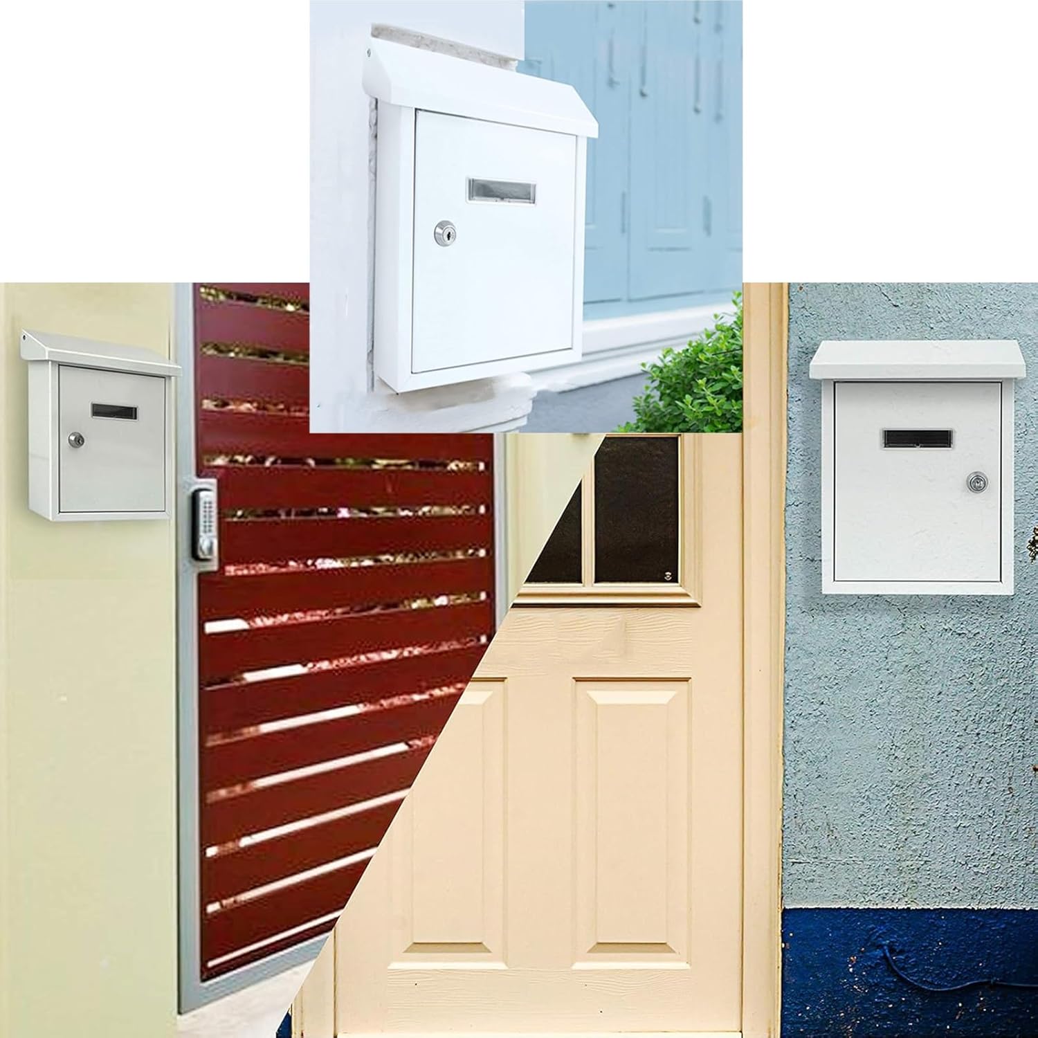 Locking Metal Mailbox Outdoor Wall Mounted Mailboxes Flip Top Durability Opening Full Opening Door Design Wall Mounted Parcel Boxes with 4 Holes