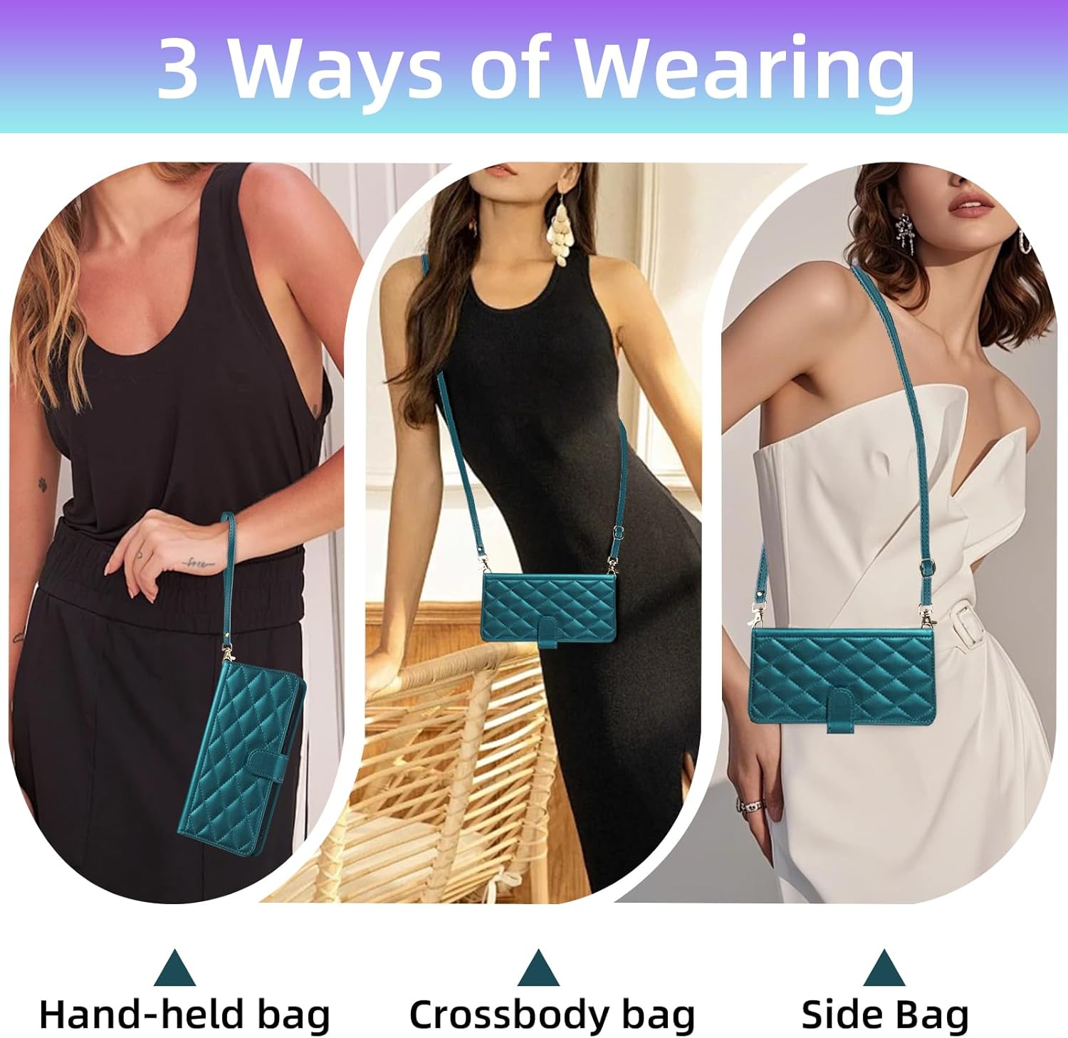 Furiet Argyle Wallet Case for Samsung Galaxy S24/S25 5G with Wrist Strap Shoulder Strap, Card Slots Folio Purse, Luxury PU Leather Stand Accessories Phone Cover for S 24 24S 25 25S G5 Women Men Green - Image 8