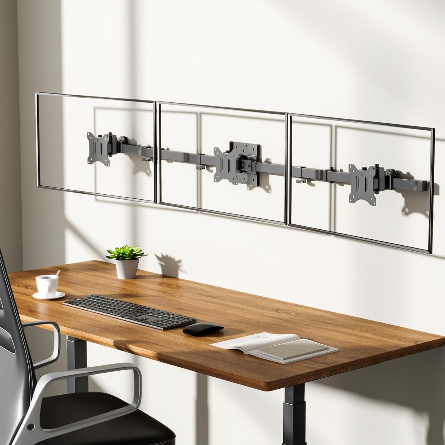 WALI Soporte de Pared Triple para Monitor de 17 a 32 Pulgadas, Brazo de Monitor de computadora para 3 Pantallas, Soporte de Pared Giratorio inclinable con Agujeros de Montaje de 75 x 75/100 x 100 mm,
