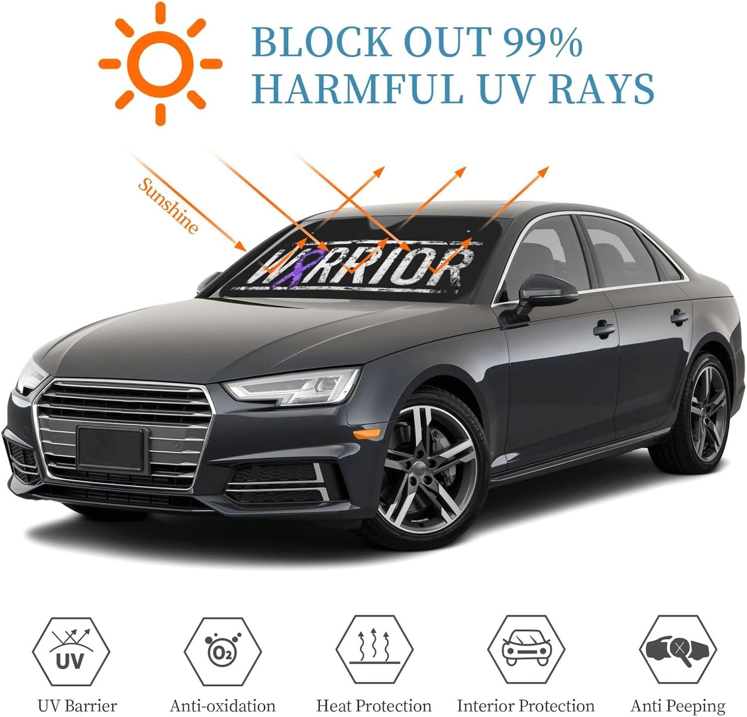 Stomach Cancer Warrior Aweareness Ribbon Foldable Car Windshield Sunshade Blocks Heat and Sun Glare Uv Rays