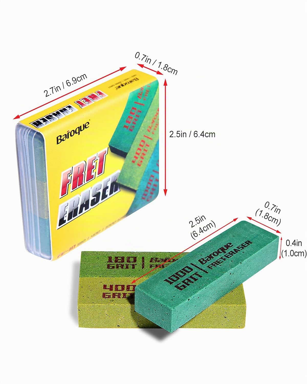 Set di 3 gomme barocche per chitarra, pulizia per la lucidatura dei tasti | kit di strumenti per la pulizia dei tasti, filo per tasti/corda/metallo, set di 3 (grana 180 e 400 e 1000)