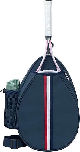 Miniatura 3 de Mochila de tenis cruzada de PU blanca con un solo hombro, bolsa de tenis para niñas, bolsa de tenis para mujer, con soporte para botella de agua