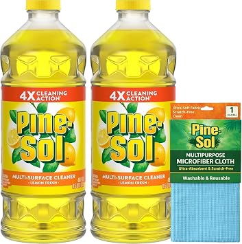 Pine-Sol Multi-Surface Cleaner, Floor Cleaner, Lemon, 96 Fluid Ounces | Microfiber Cloth Included - Colors & Packaging May Vary