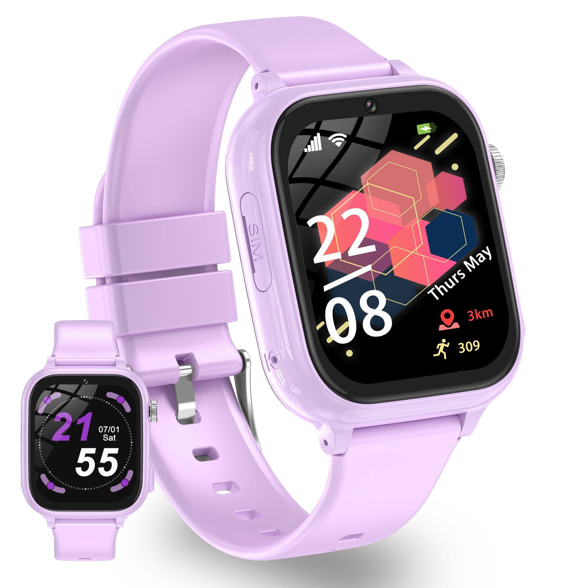 Montre Connectée Enfant GPS, 4G Montre Connectée Ado avec Telephone Appel Vidéo, WiFi, Bluetooth, SOS, Mode Classe, Face ID, App Store, Whatsapp, Réveil, IP68 Smartwatch Enfants Cadeaux (Violet)