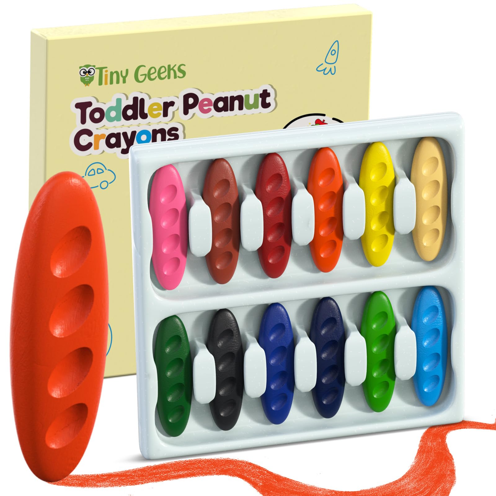 12 Colores Niños 2 Años | Forma Ergonómica Mani | Ceras Bebe 1 a 4 Años No Toxicas | Pinturas Bebe | Crayones Cohete y Fáciles de Agarrar | Colores Niños
