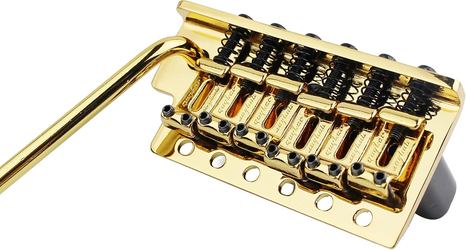 Guyker Tremolo Bridge Vintage Bent Steel Saddles and Zinc Block Compatible with Start ST Electric Guitar (GG-1004, Golden)