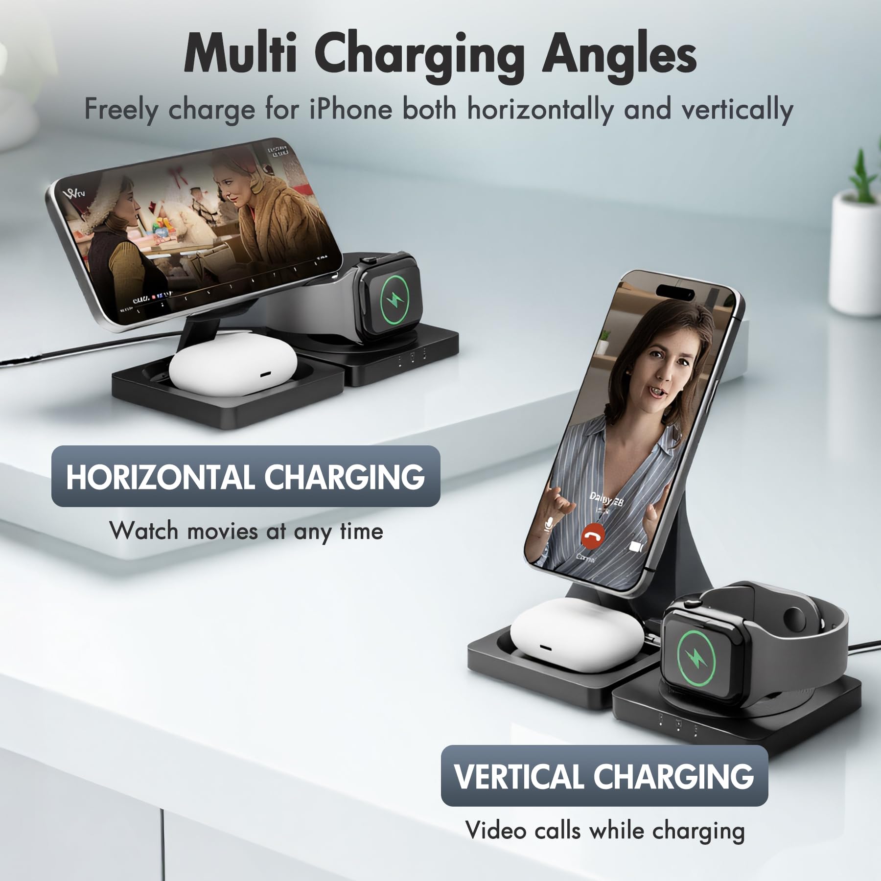 Caricabatterie magnetico wireless per iPhone: 3 in 1 per viaggi 15 W Pad di ricarica rapida pieghevole per iPhone 17 16e 16 15 14 13 12 Pro Max - per Apple Watch Ultra e AirPods Series Magnet Multiple