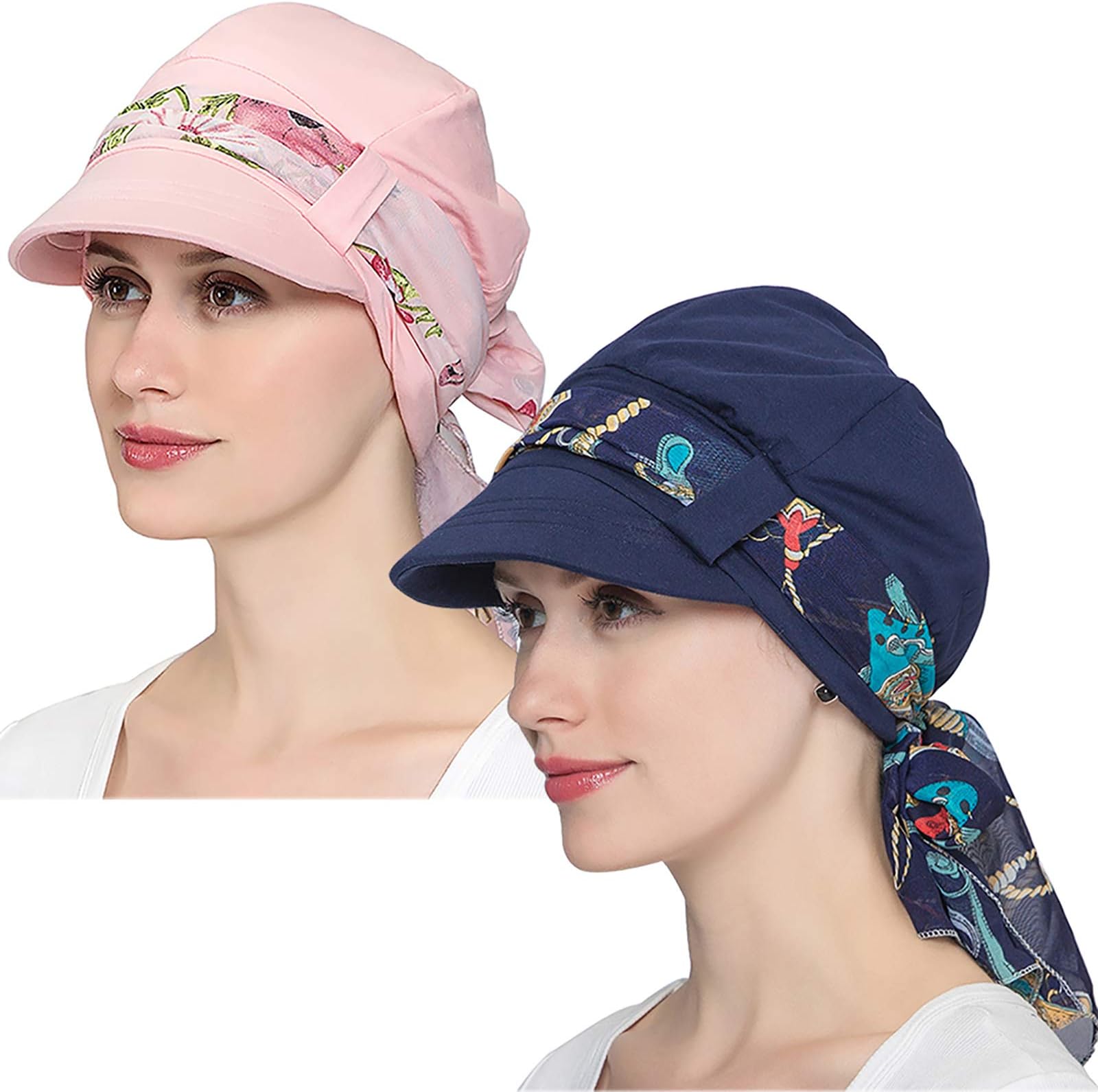 JarseHera Chemo Hats for Women Bamboo Cotton Lined Newsboy Caps with Scarf Double Loop Headwear for Cancer Hair Loss