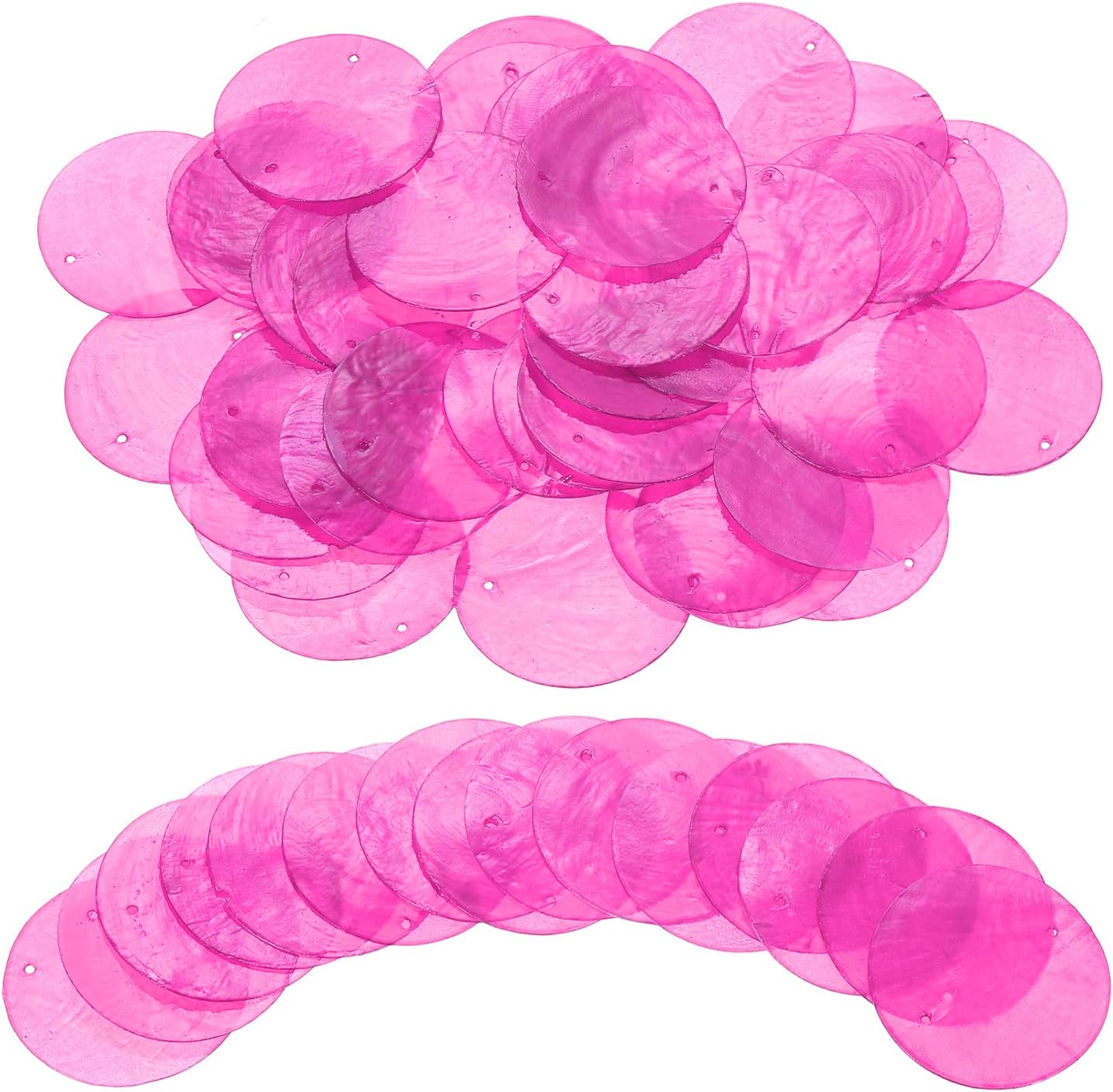 uxcell 120Pcs Capiz Shells 2" Round Natural Shells with 2 Holes for Seashell Wind Chimes Curtain Shell Garland DIY Craft Wedding Home Decoration, Rose Red